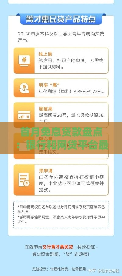 首月免息贷款盘点：银行和网贷平台最新推荐