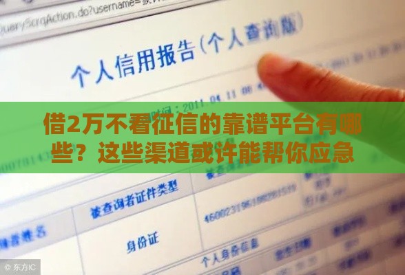 借2万不看征信的靠谱平台有哪些？这些渠道或许能帮你应急