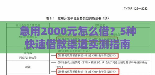 急用2000元怎么借？5种快速借款渠道实测指南