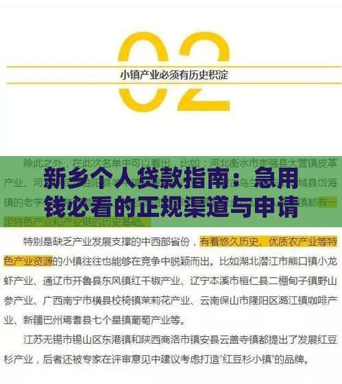新乡个人贷款指南：急用钱必看的正规渠道与申请攻略