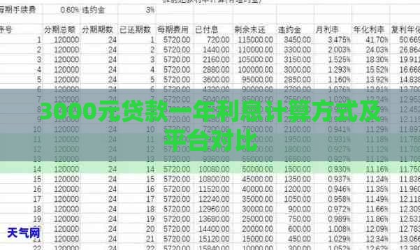3000元贷款一年利息计算方式及平台对比