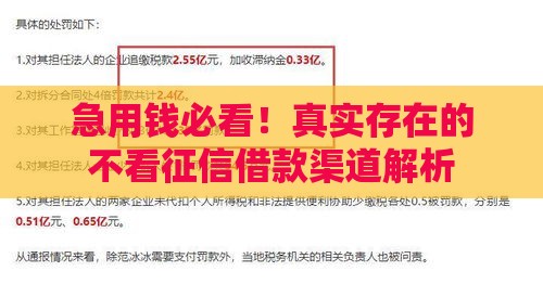 急用钱必看！真实存在的不看征信借款渠道解析