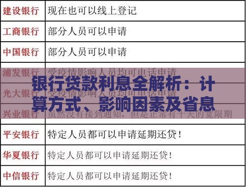 银行贷款利息全解析：计算方式、影响因素及省息技巧