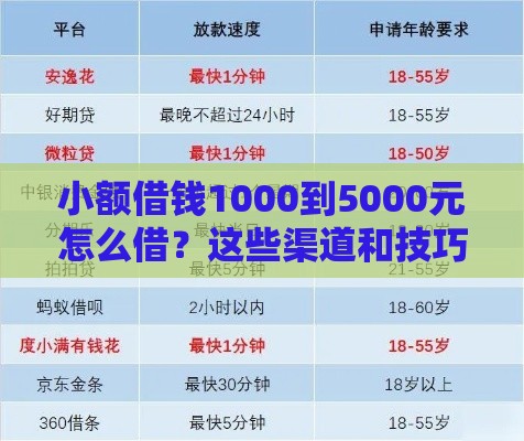 小额借钱1000到5000元怎么借？这些渠道和技巧要知道