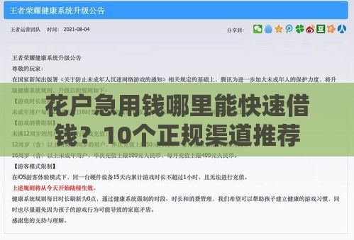 花户急用钱哪里能快速借钱？10个正规渠道推荐