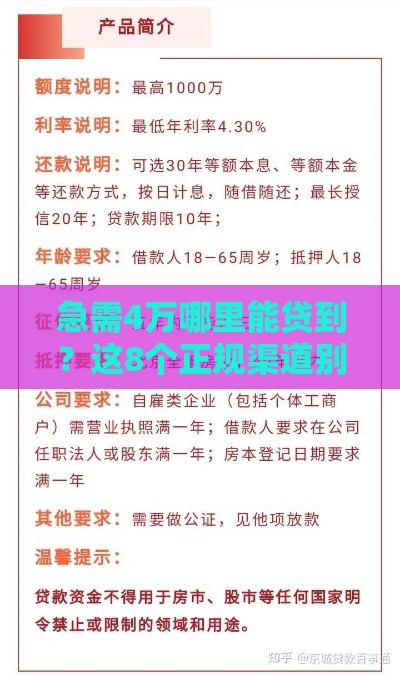 急需4万哪里能贷到？这8个正规渠道别错过！