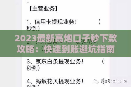 2023最新高炮口子秒下款攻略：快速到账避坑指南
