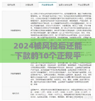 2024被风控后还能下款的10个正规平台推荐