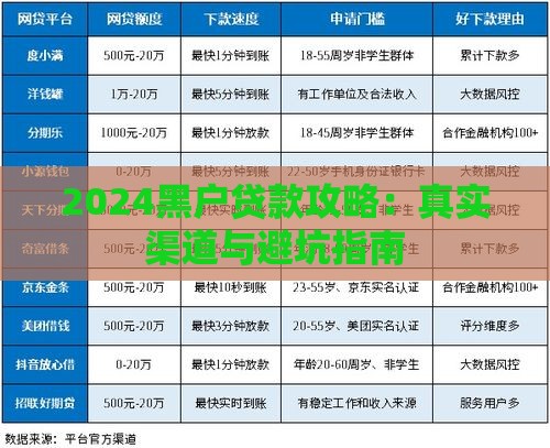 2024黑户贷款攻略：真实渠道与避坑指南