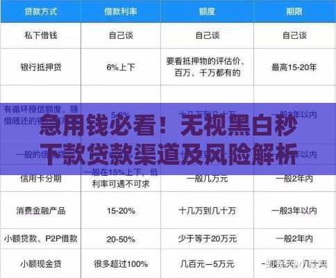 急用钱必看！无视黑白秒下款贷款渠道及风险解析