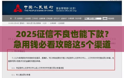 2025征信不良也能下款？急用钱必看攻略这5个渠道别错过