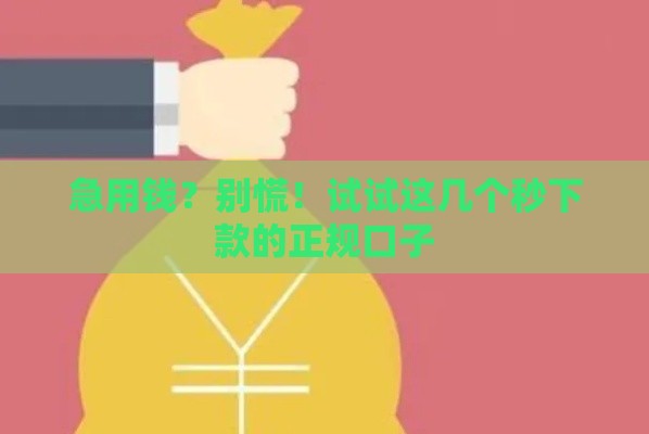 急用钱？别慌！试试这几个秒下款的正规口子