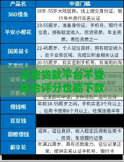 这些贷款平台不查综合评分也能下款
