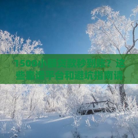 1500小额贷款秒到账？这些靠谱平台和避坑指南请收好