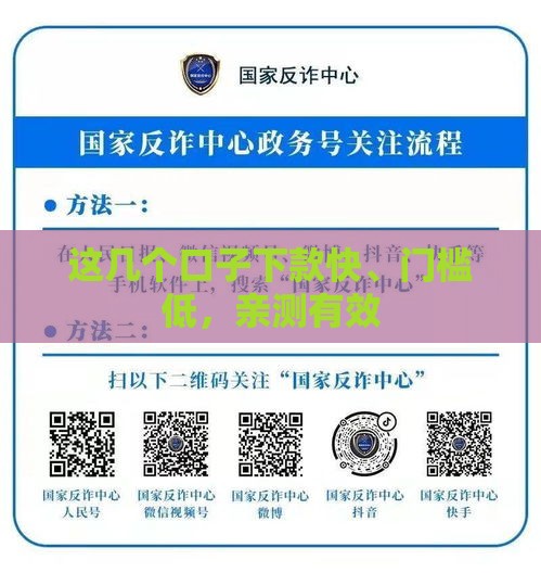 这几个口子下款快、门槛低，亲测有效