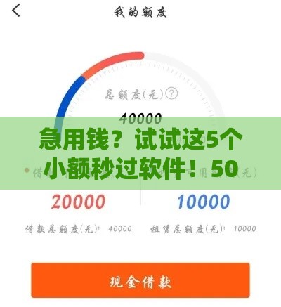 急用钱？试试这5个小额秒过软件！500-1000元当天到账