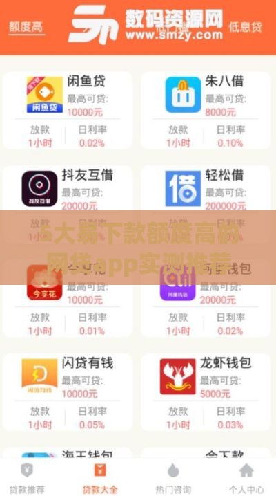 5大易下款额度高的网贷app实测推荐