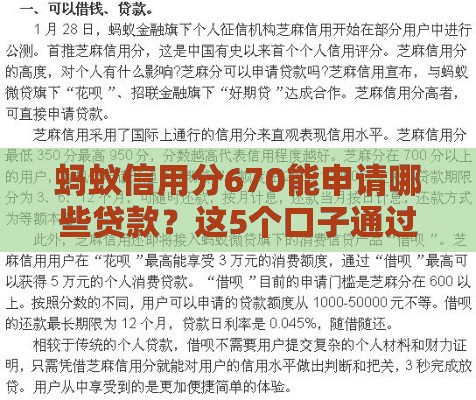 蚂蚁信用分670能申请哪些贷款？这5个口子通过率超高！