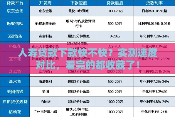 人寿贷款下款快不快？实测速度对比，看完的都收藏了！