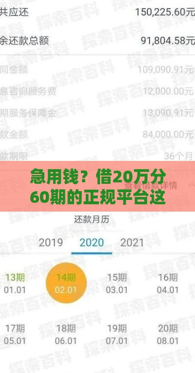 急用钱？借20万分60期的正规平台这样选更靠谱