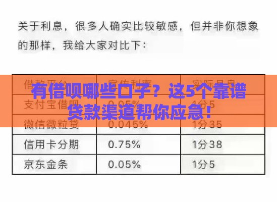 有借呗哪些口子？这5个靠谱贷款渠道帮你应急！