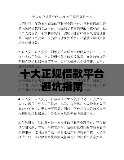 十大正规借款平台避坑指南