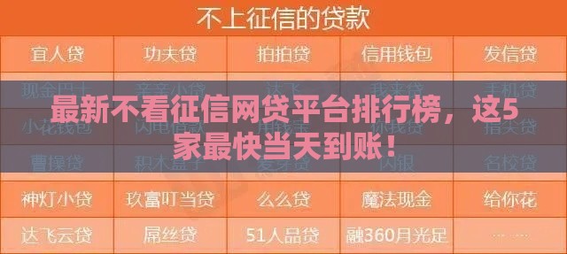 最新不看征信网贷平台排行榜，这5家最快当天到账！