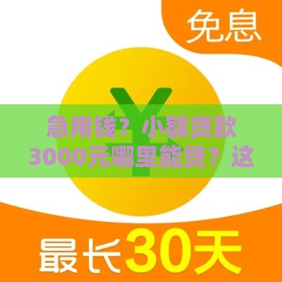 急用钱？小额贷款3000元哪里能贷？这几个平台靠谱又方便！