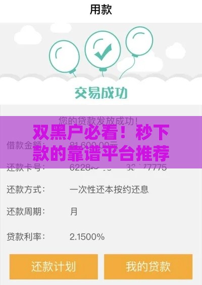 双黑户必看！秒下款的靠谱平台推荐，解决燃眉之急