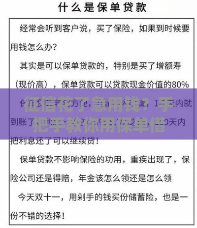 征信花了急用钱？手把手教你用保单借款攻略！必看！