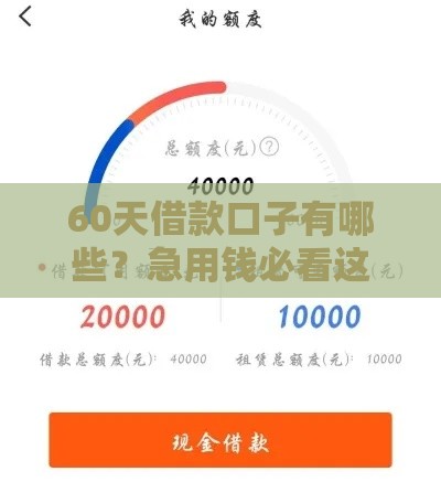 60天借款口子有哪些？急用钱必看这几家靠谱平台！