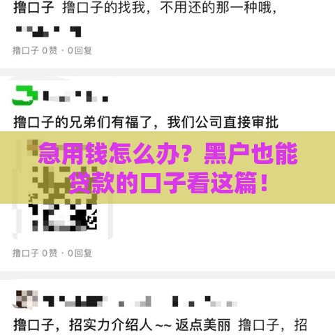 急用钱怎么办？黑户也能贷款的口子看这篇！