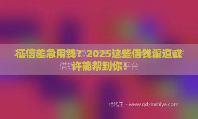 征信差急用钱？2025这些借钱渠道或许能帮到你！