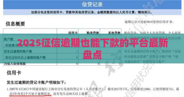 2025征信逾期也能下款的平台最新盘点
