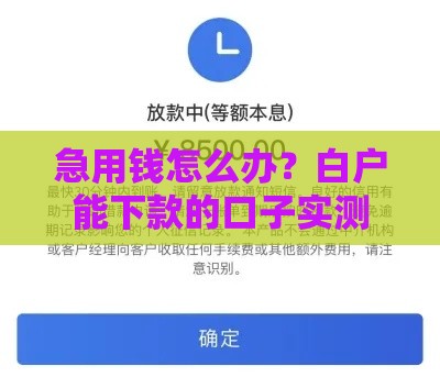 急用钱怎么办？白户能下款的口子实测推荐，3分钟搞懂！