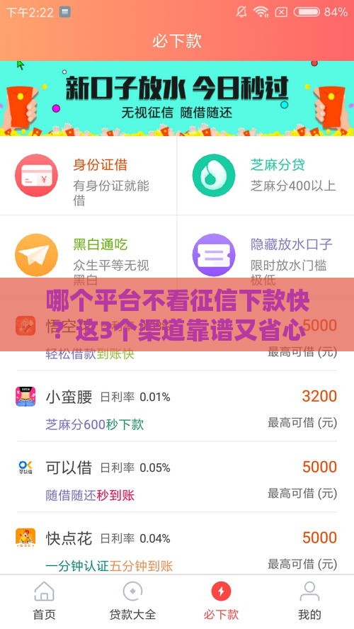 哪个平台不看征信下款快？这3个渠道靠谱又省心