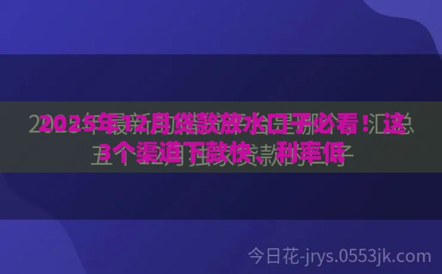 2025年12月贷款放水口子必看！这3个渠道下款快、利率低