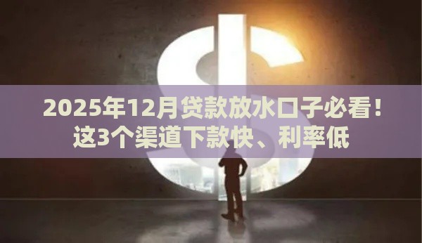 2025年12月贷款放水口子必看！这3个渠道下款快、利率低