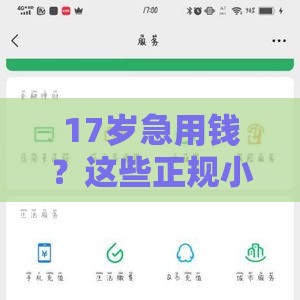 17岁急用钱？这些正规小额借款渠道要了解！
