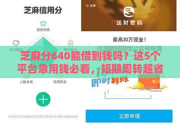 芝麻分640能借到钱吗？这5个平台急用钱必看，短期周转超省心！