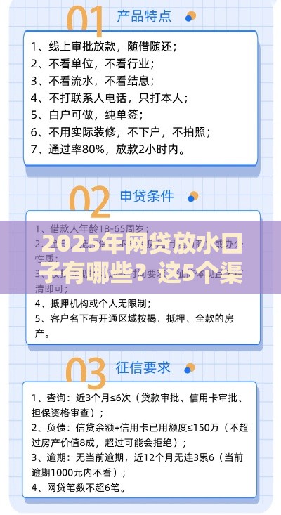 2025年网贷放水口子有哪些？这5个渠道审核松、下款快！