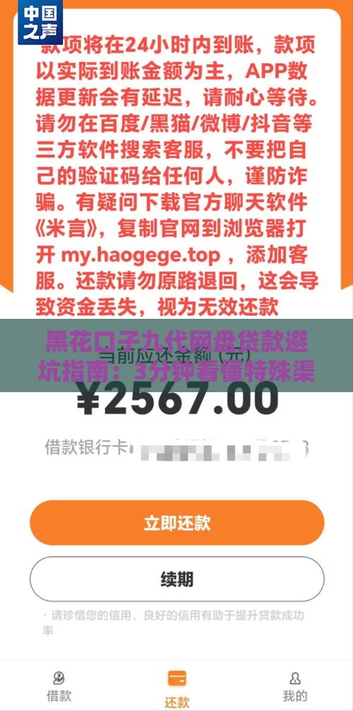 黑花口子九代网盘贷款避坑指南：3分钟看懂特殊渠道风险