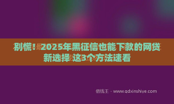 别慌！2025年黑征信也能下款的网贷新选择 这3个方法速看