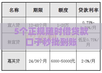 5个正规随时借贷款口子秒批到账