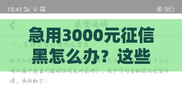 急用3000元征信黑怎么办？这些渠道或许能救急！