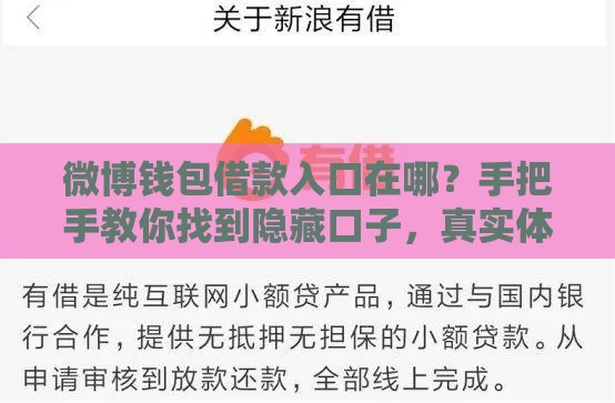 微博钱包借款入口在哪？手把手教你找到隐藏口子，真实体验分享！