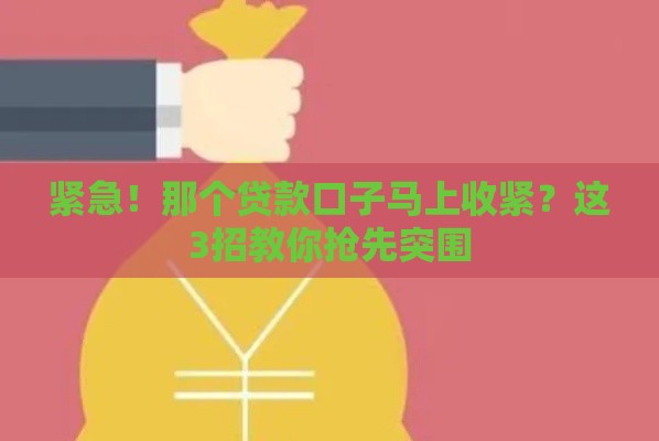 紧急！那个贷款口子马上收紧？这3招教你抢先突围