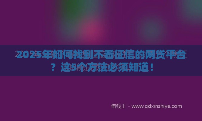 2025年如何找到不看征信的网贷平台？这5个方法必须知道！
