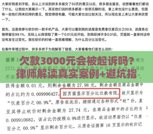 欠款3000元会被起诉吗？律师解读真实案例+避坑指南