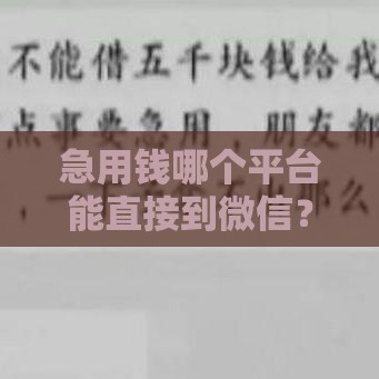 急用钱哪个平台能直接到微信？这5个正规渠道安全又靠谱！